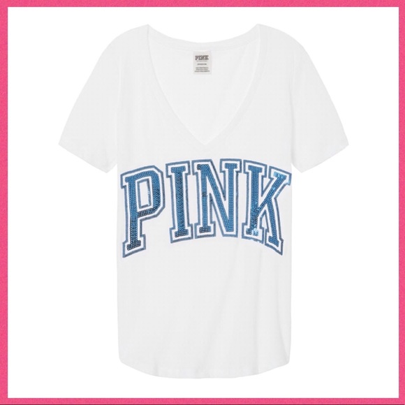 PINK Victoria's Secret Tops - •Victoria’s Secret PINK• Bling Perfect V-Neck Tee